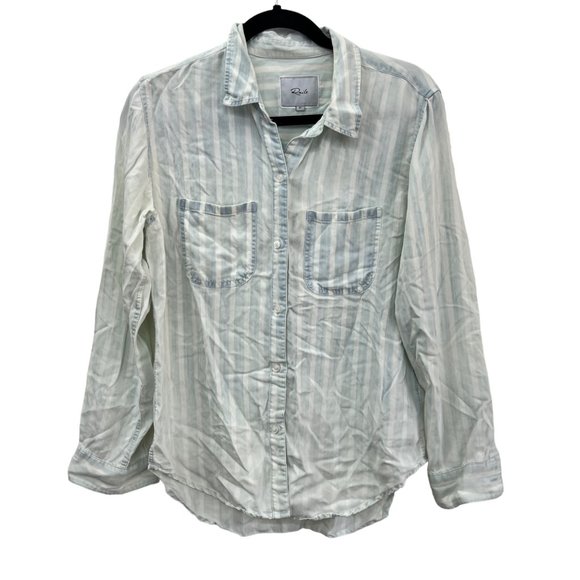 Rails Tops - Rails light blue white long sleeve button up chambray striped top  Size: M
